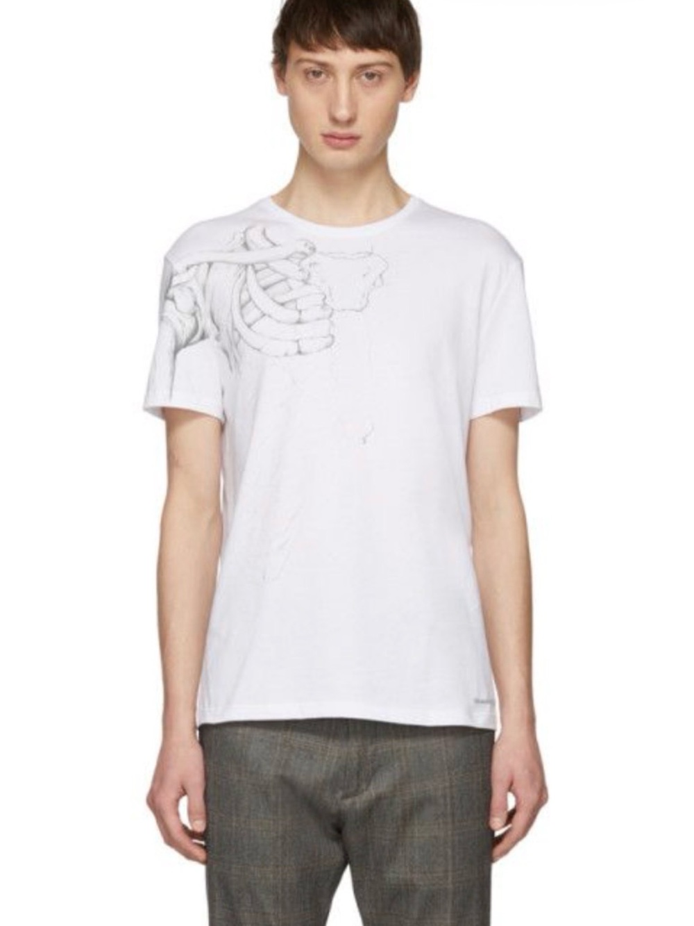 Alexander McQueen White Short-Sleeve Shirt with Ribcage Graphic